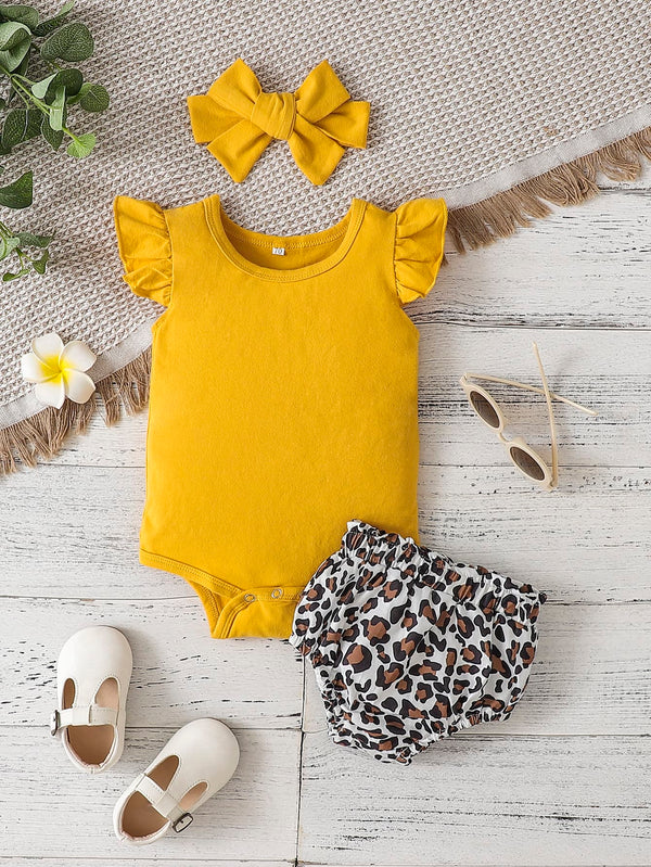 Round Neck Bodysuit and Leopard Bloomers Set