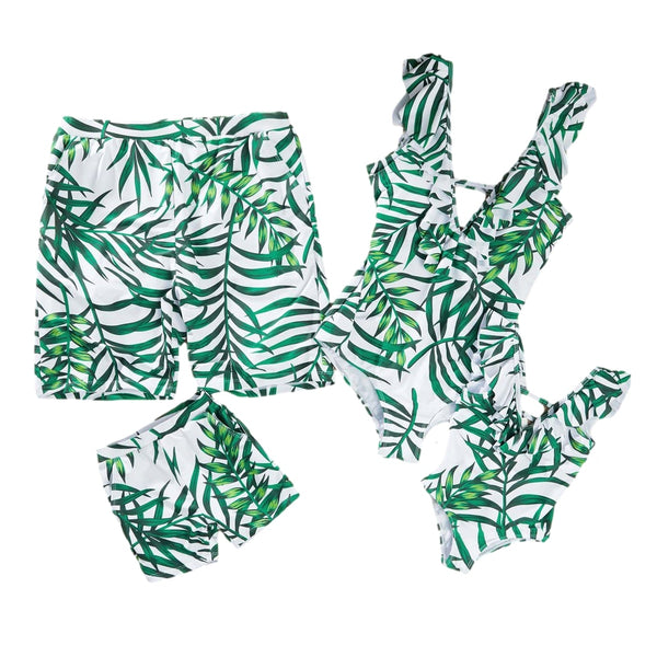 New Arrival Summer Green Leaf Family Matching Swimsuits